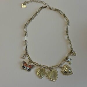Love Poppy Gold Charm Necklace with Heart and Butterfly Mushroom B Initial Paw